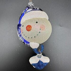 2001 Patricia Breen Good Night Snowman BLUE 6.7" Ornament 2 PC